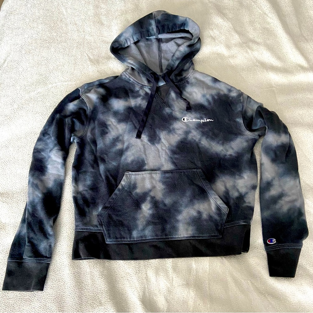 Champion Tie-Dye Navy Blue & White Women’s Hoodie Sweatshirt